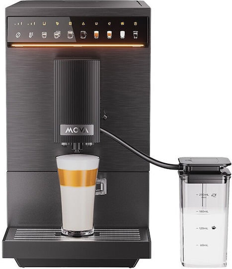 Mova 10 Pro Αυτόματη Μηχανή Espresso 1470W Πίεσης 19bar για Cappuccino με Μύλο Άλεσης Μαύρη