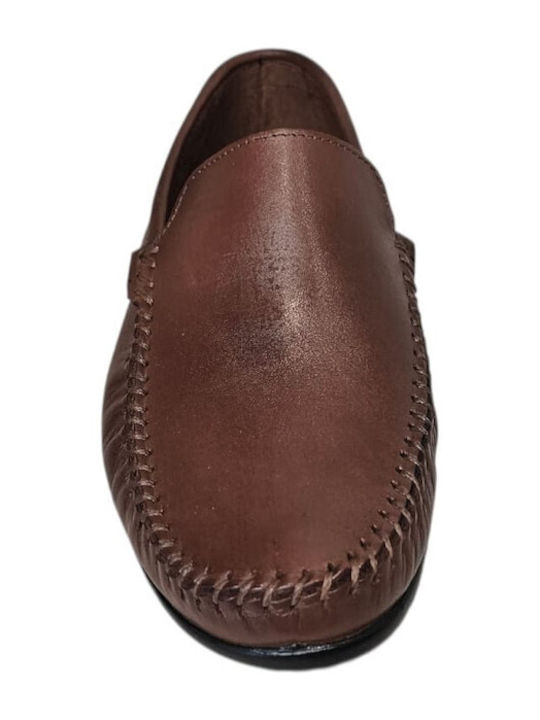 Leather Men's Moccasins In Tabac Brown Colour