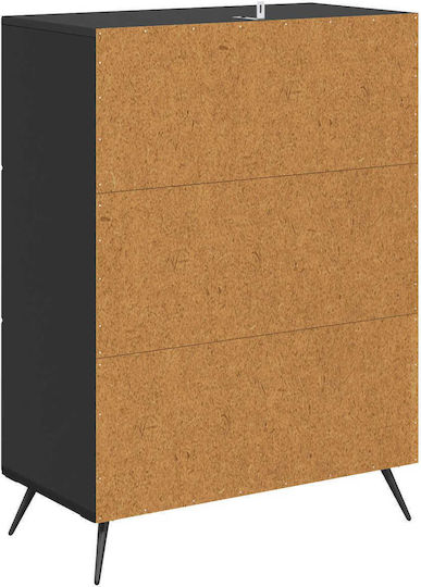 Bedroom Chest of Drawers Wood and Metal Black 66x34.5x90cm