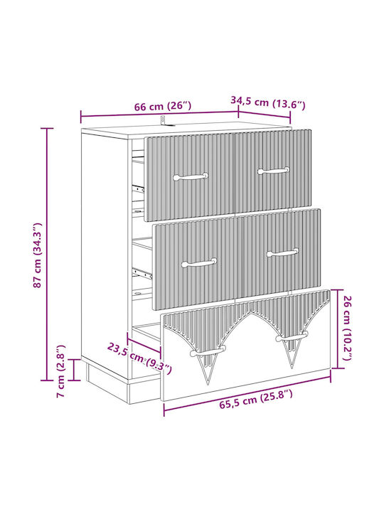 Comodă Dormitor Din Lemn Cu 3 Sertare 66x34.5x87cm