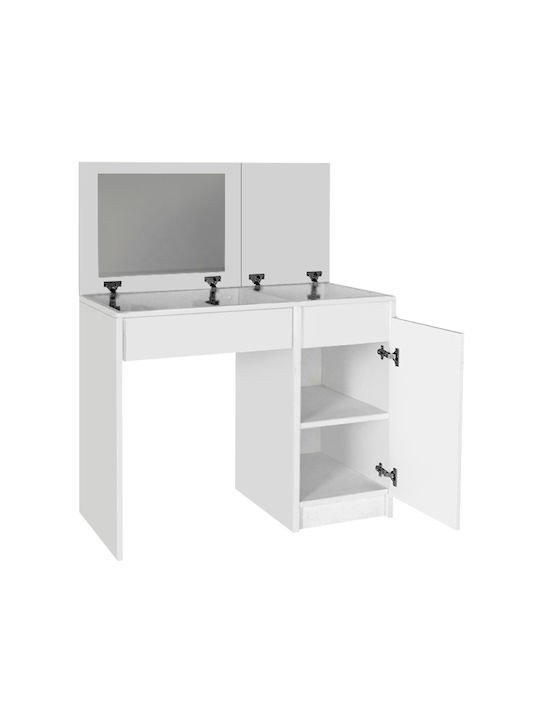 Bodenstehende Schminktisch Schlafzimmer Huma Holz Weiß mit Spiegel 90x45x118.2cm
