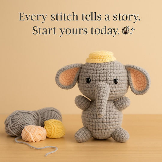 Obro Plush Elephant Crochet Diy Kit Complete Set Threads Tools Video Tutorial Beginners