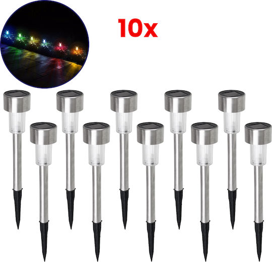 GloboStar Σετ 10 Ηλιακά Φωτιστικά 1W 30lm RGB με Φωτοκύτταρο IP65 4.7x4.7x29.5εκ.