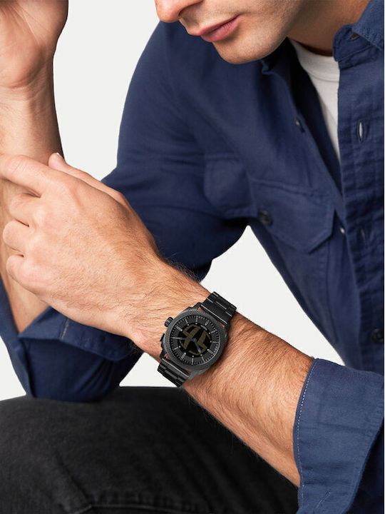 Fossil Machine Ανδρικό Ρολόι 41mm Μπαταρίας με Μαύρο Μεταλλικό Μπρασελέ