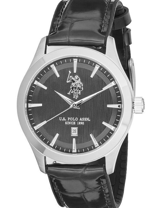 U.S. Polo Assn. Ανδρικό Ρολόι Μπαταρίας με Μαύρο Δερμάτινο Λουράκι