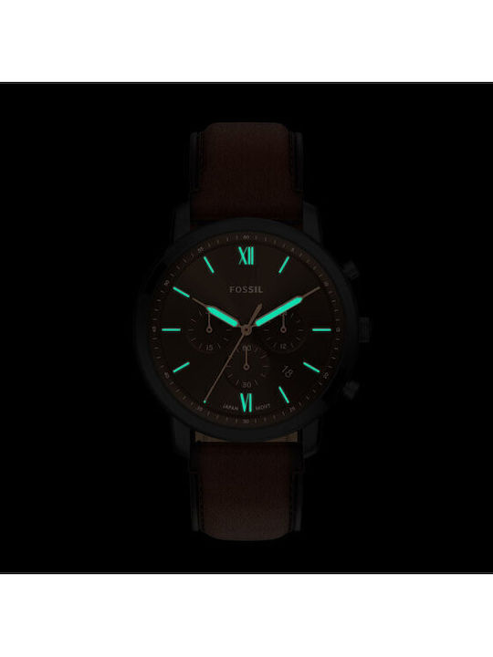 Fossil Neutra Мъжки Часовник 44mm Хронограф На Батерия С Кафява Кожена Каишка