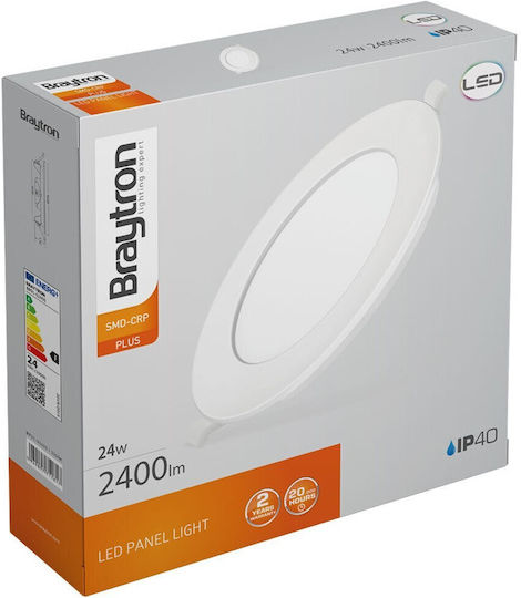 Braytron Στρογγυλό LED Panel 24W με Θερμό Λευκό Φως 3000K
