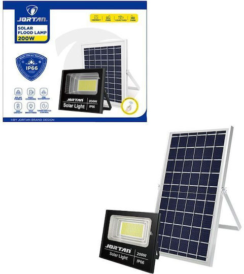 Jortan Στεγανός Ηλιακός Προβολέας LED 200W Ψυχρό Λευκό 6500K με Τηλεχειριστήριο IP66