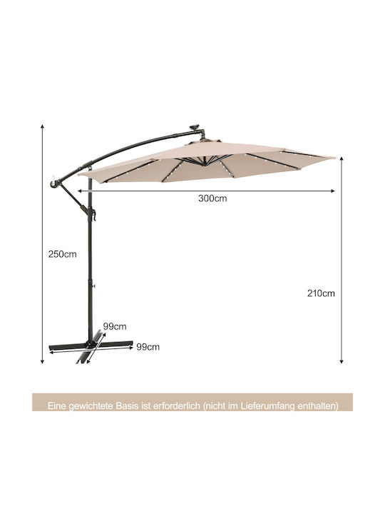 Umbrelă Profesională de Pardoseală Rotundă Metalică Bej cu Bază de Susținere și Iluminare LED Φ3m NP11556BE