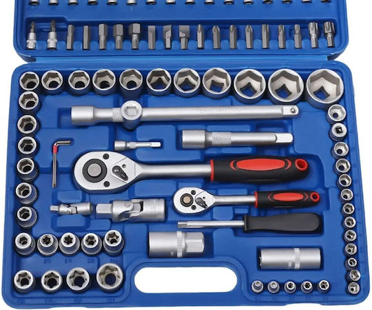 Professionelles Ratschen- und Steckschlüssel-Set 1 2″-1 4″ 108 Stück Silber