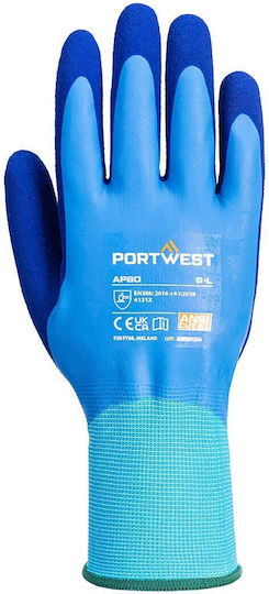 Portwest Αδιάβροχα Γάντια Εργασίας Μπλε Latex