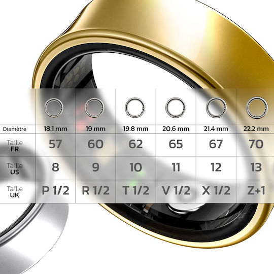 Avizar R09 Intelligenter Ring 18.1mm Wasserdicht mit Herzfrequenzsensor Gold