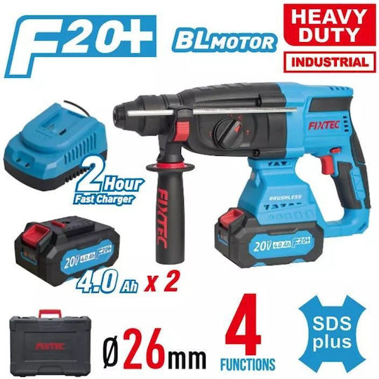 FixTec Rotary Hammer Excavator Battery Brushless 20V 2x4Ah with SDS Plus Socket FCRH2601-42