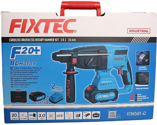 FixTec Rotary Hammer Excavator Battery Brushless 20V 2x4Ah with SDS Plus Socket FCRH2601-42