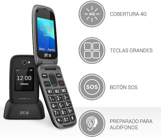 SPC Harmony 4G Dual SIM (125/125MB) Κινητό με Μεγάλα Κουμπιά Μαύρο