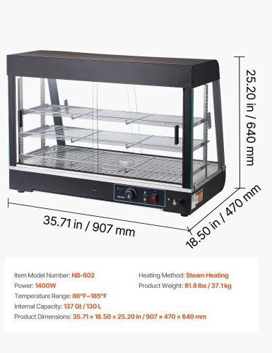 Vevor Heating Buffet with Power 1400W and Dimensions 90.7x47x64cm