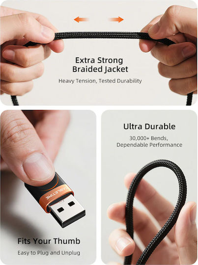 Cabletime Braided USB 2.0 Cable USB-C male - USB-A Μαύρο 1m CT-AMCM2A-AOB1