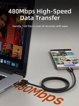 Cabletime Braided USB 2.0 Cable USB-C male - USB-A Μαύρο 1m CT-AMCM2A-AOB1