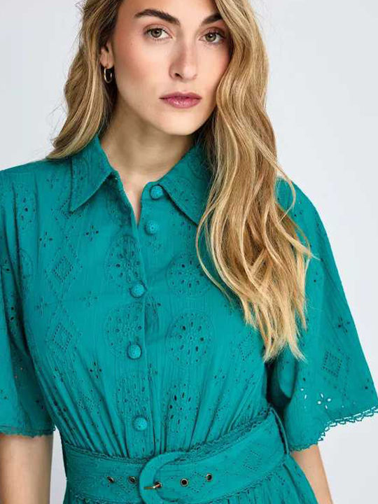 Summer Midi Shirt Dress Green