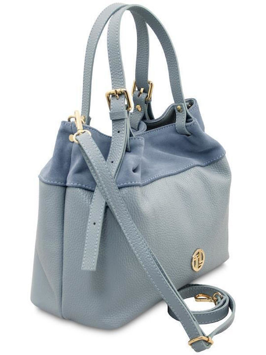 Leather Women's Shoulder Shopper Bag Light Blue
