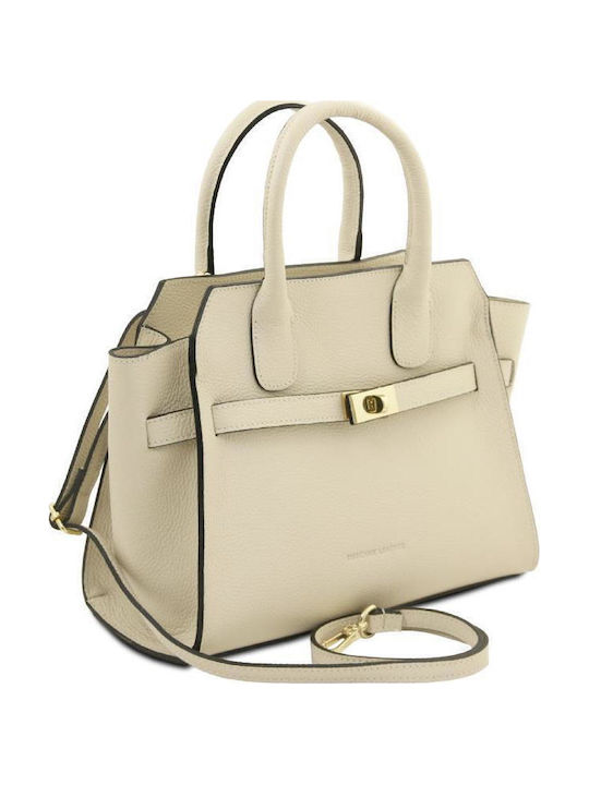 Beige Leather Women's Shoulder Bag