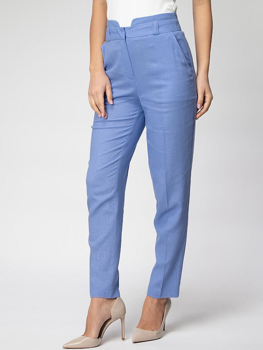Renata Women's High Rise Linen Trousers in Relaxed Fit Blue