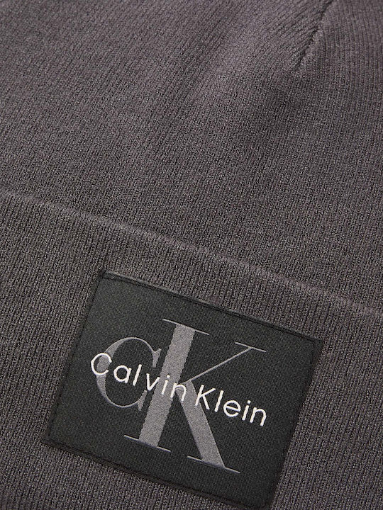 Patch Beanie Unisex Σκούφος Πλεκτός σε Γκρι χρώμα