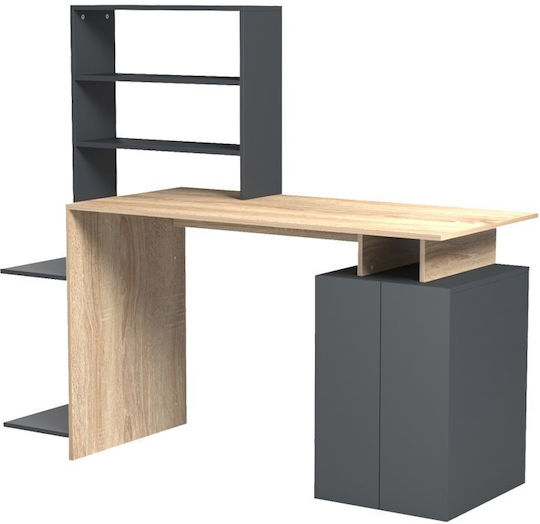 Computer Büro Meza Holz mit Integriertes Bücherregal Sonoma-Anthrazit 146.3x55x128.8cm