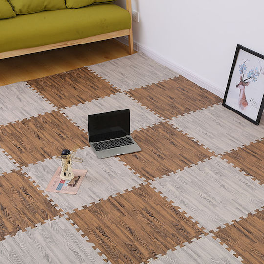 Puzzle De Podea Pentru Copii Din Spumă Cu Aspect De Lemn H132_Gri