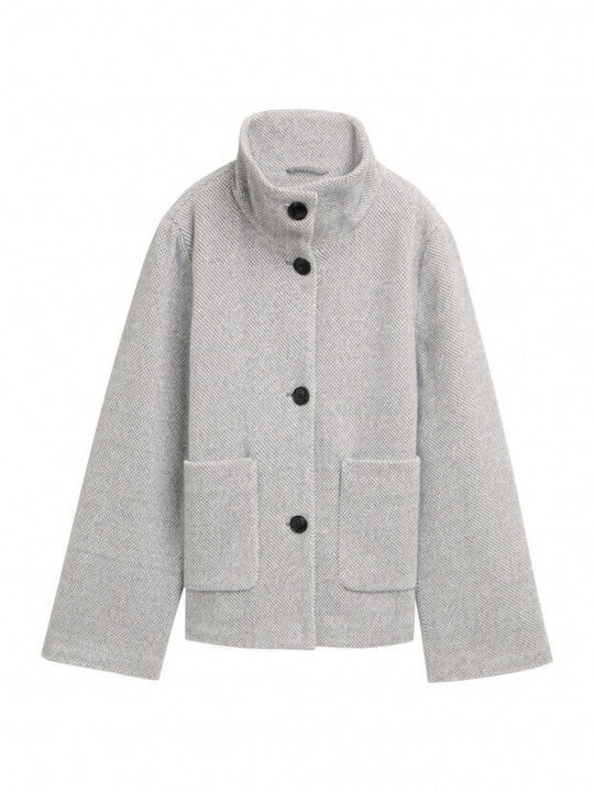 Women's Gray Half Coat with Buttons