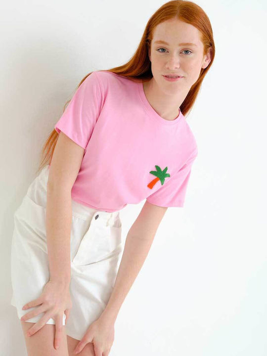 Γυναικείο T-shirt Floral Ροζ
