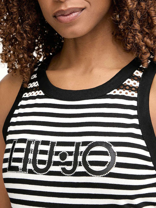 Women's Sleeveless Striped Black Blouse