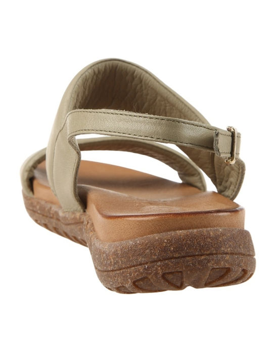 Leather Women's Flat Sandals Green