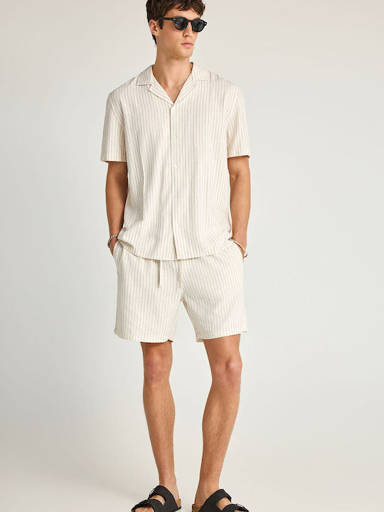 Short Sleeve Linen Shirt Striped White