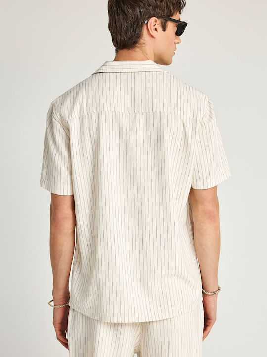 Short Sleeve Linen Shirt Striped White