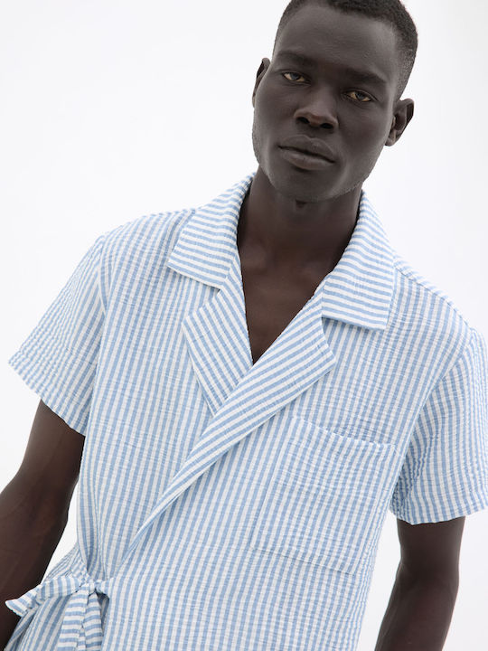 Short Sleeve Striped Blue Shirt