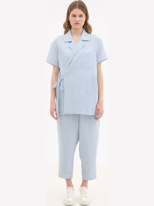 Short Sleeve Striped Blue Shirt
