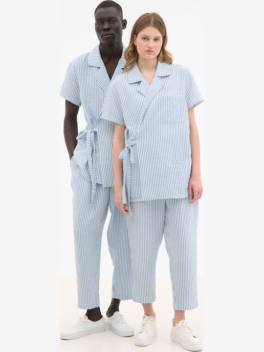 Short Sleeve Striped Blue Shirt