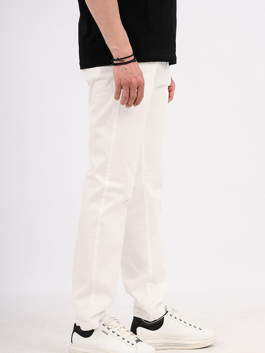 Ανδρικό Παντελόνι Chino Ελαστικό Slim Fit White