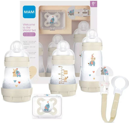 Mam Plastic Baby Bottle Set Anti-Colic with Silicone Nipple for 0+, 0+ m, months Gray 160ml 5pcs
