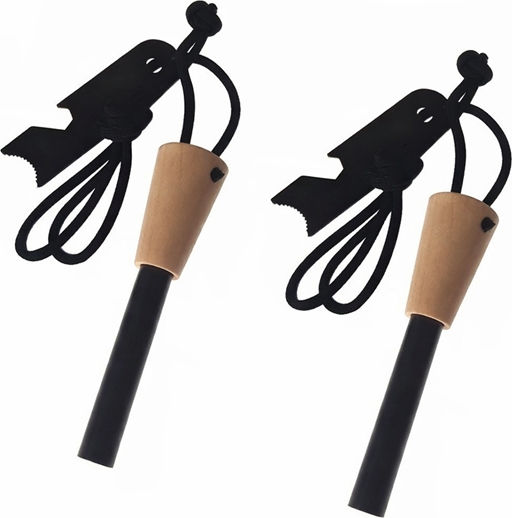 Set 2 Robust Survival Fire Starters Wooden Handle Multifunctional Scraper Depox Wood 11 Cm