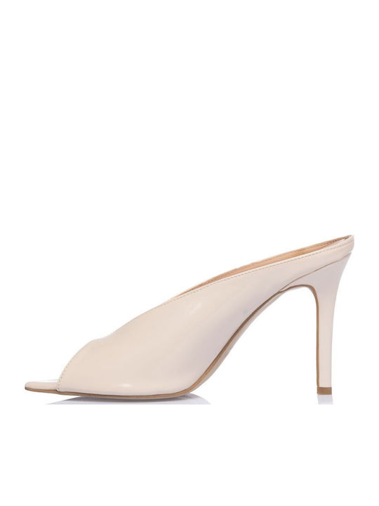 Damen Pantoletten mit Hoch Absatz in Beige Farbe