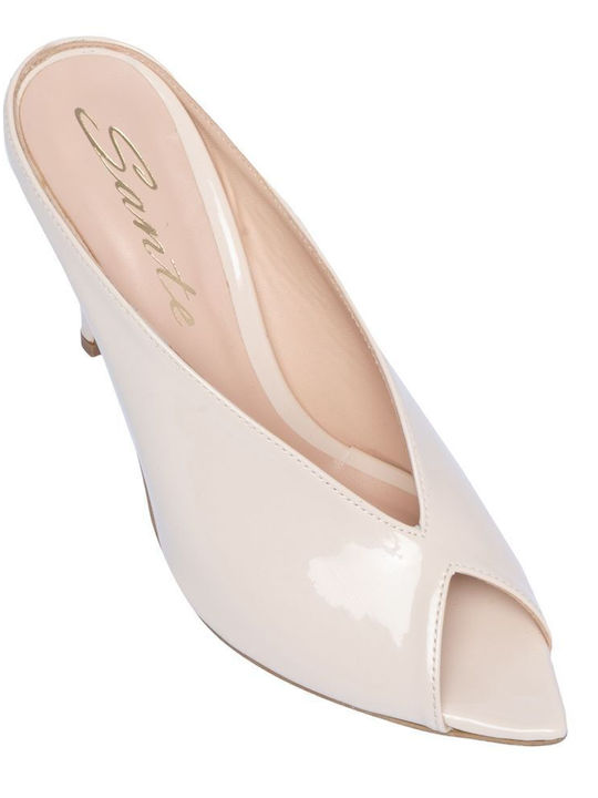 Damen Pantoletten mit Hoch Absatz in Beige Farbe