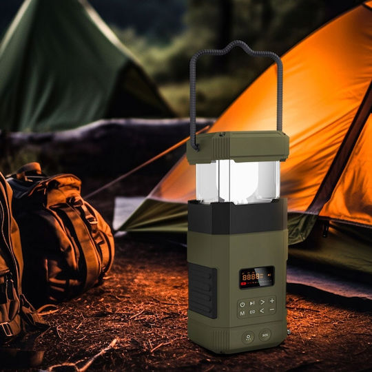 Camping Lantern Φανάρι Led Ηλιακό για Camping Αδιάβροχο με Φακό & Powerbank Πράσινο