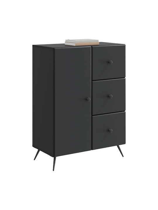 Bufet Din Lemn cu Sertare Negru 66x34.5x90cm