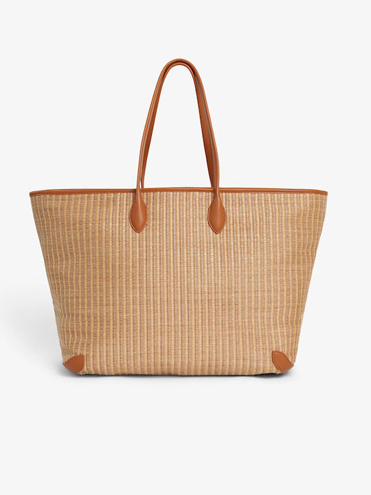Damen Rattanstasche Shopper Schulter Tabak