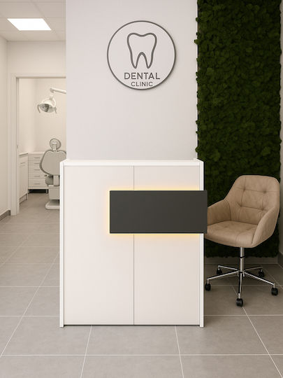 Aloha Birou Recepție Realizat Din PAL Melaminat Alb-Antracit Iluminare Led – Stil Contemporan Spații Profesionale 95.5 X 40 X 110.3 Cm Uuorg71