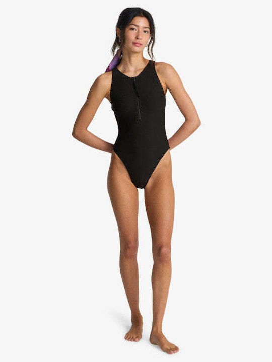 Tanlines One Piece Swimsuit With Zipper Black