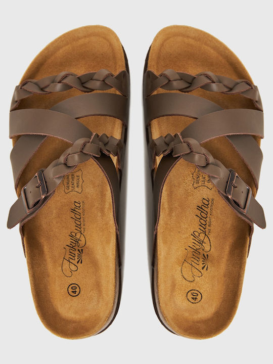 Leather Women's Flat Sandals Brown