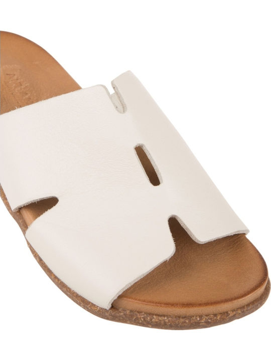 Leather Women's Flat Sandals Ecru